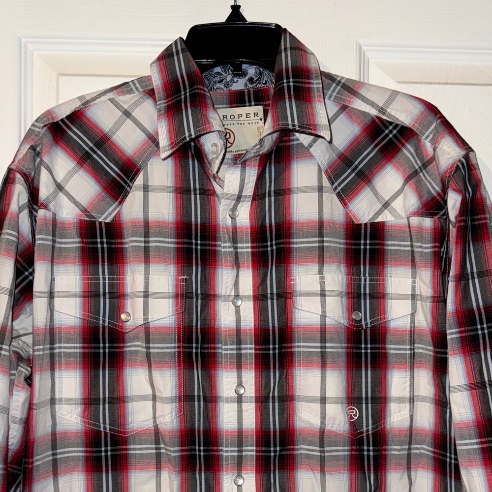 3/$30 Roper Men's Plaid Shirt - Red, Black, White